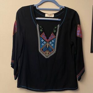 Ya Ya Club Black Top with Colorful Embroidered top